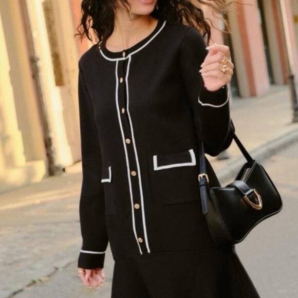 Anthropologie Endless Rose Sweater Blazer Dress Black Knit Gold Buttons Size M - Picture 7 of 13